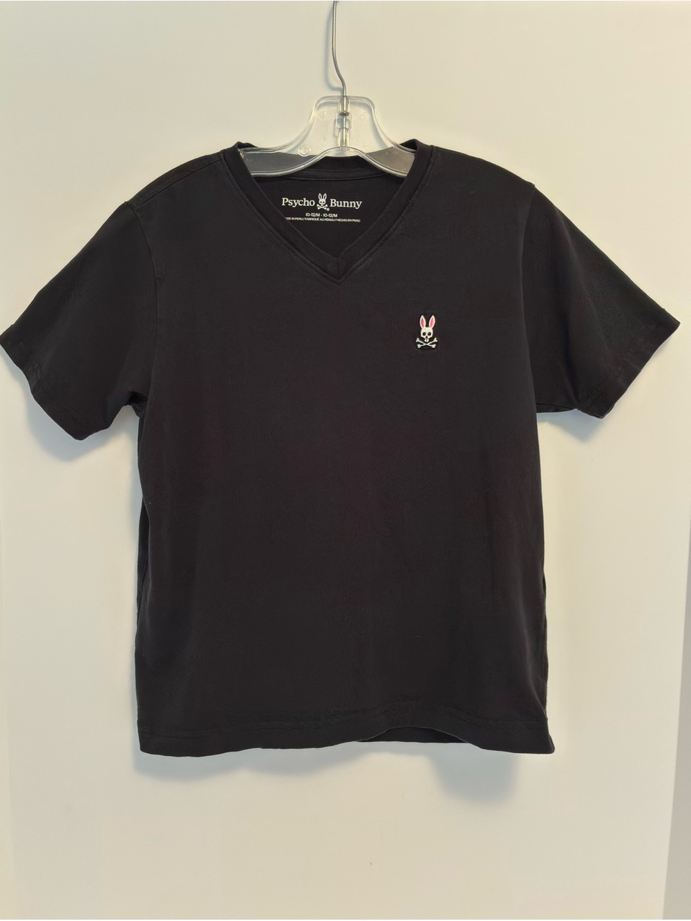 Psycho Bunny Boys V Neck Logo Short Sleeve Tee Black Size M 10-12